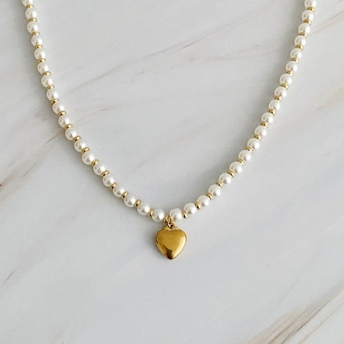 Collier cœur perle — doré – Fidussia