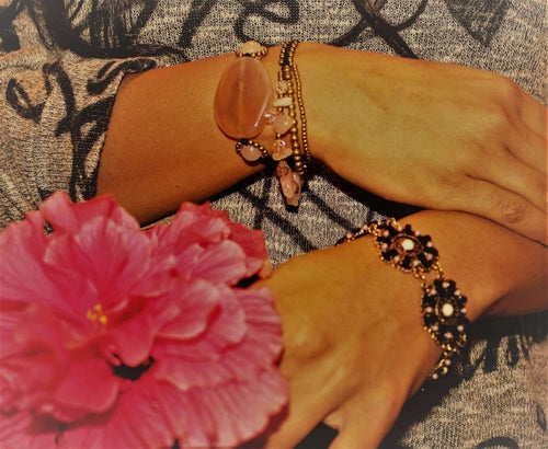 Bracelet agate pêche — quartz rose – Fidussia