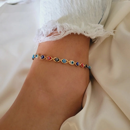 Bracelet de cheville mauvais œil — doré – Fidussia